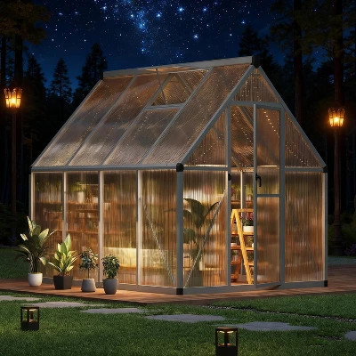 6x7 FT Outdoor Greenhouse,Polycarbonate Greenhouse with Roof Vent and Ground Nails,Lockable Push Door for Outside Garden Backyard (Silver, 6x7 FT) | Target