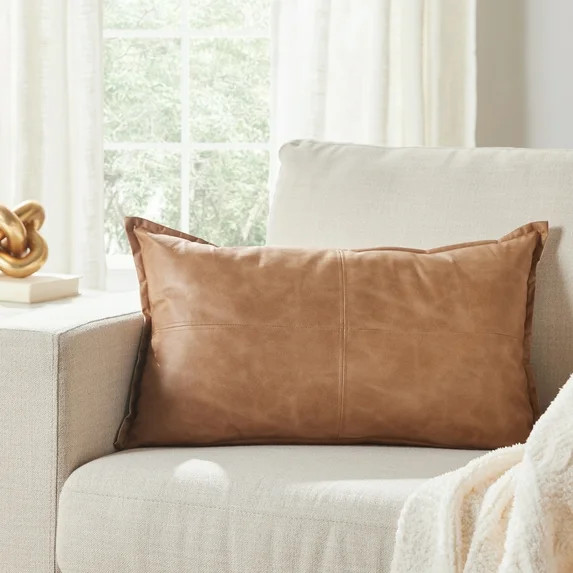 Better Homes & Gardens 14" x 24" Beige Vegan Leather Decorative Pillow | Walmart (US)