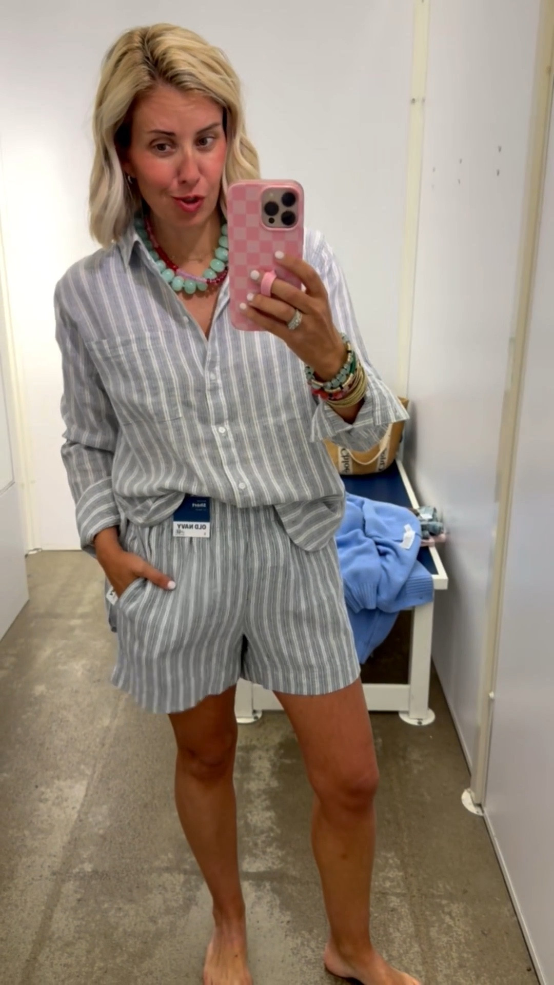 I’m a sucker for a set & these stripes are such a yes! 
Top - xs 
Shorts - small 
Pants - xs
*Use my Loopy code mixandmatchmadness 
*Use my A+B code Catherine20

#LTKSaleAlert #LTKSeasonal #LTKstorytime