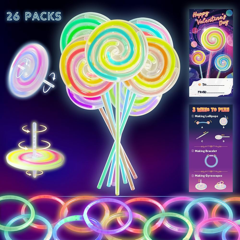 26 Packs Valentines Day Gifts for Kids Classroom - Glow in the Dark Sticks Set with Valentines Da... | Amazon (US)
