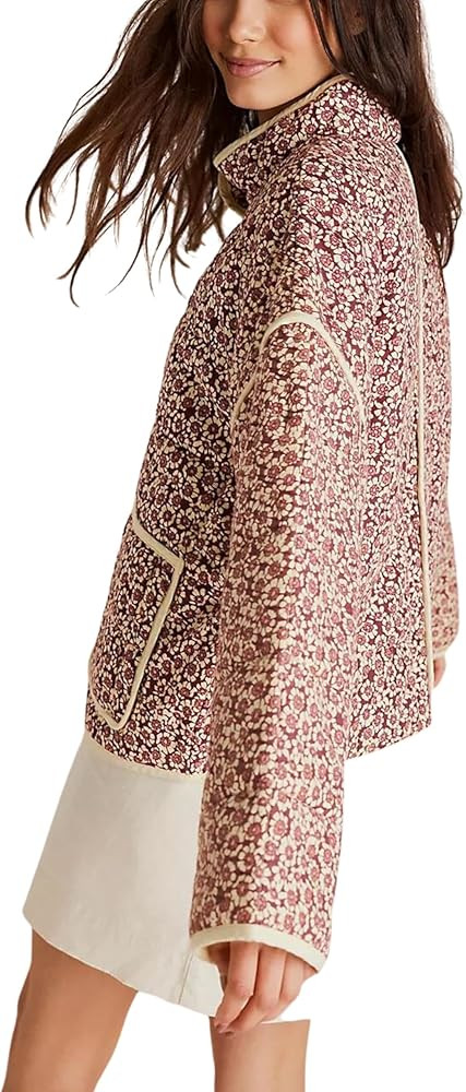 Omoone Women's Cropped Floral Quilted Jacket Cardigan Printed Lightweight Open Front Padded Puffe... | Amazon (US)