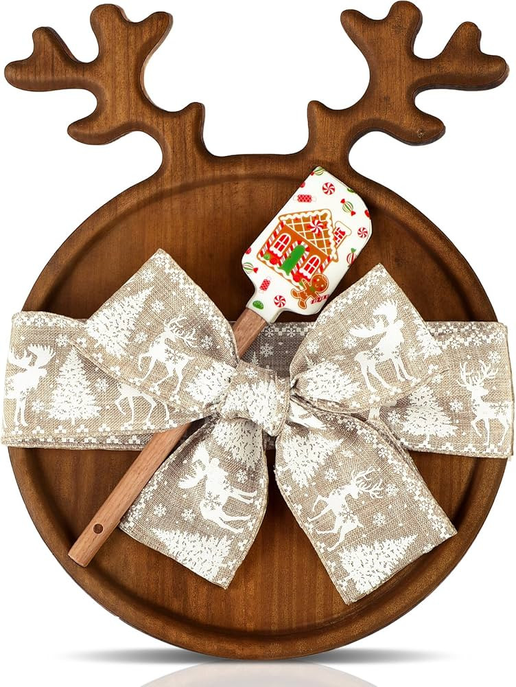 Christmas Cutting Board Gift Christmas Antler Cutting Board with Santa Shaped Scraper and Ribbon ... | Amazon (US)
