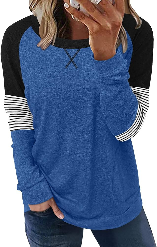 ONLYSHE Womens Crewneck Sweatshirt Casual Loose Fitting Tops Long Sleeve T Shirt | Amazon (US)