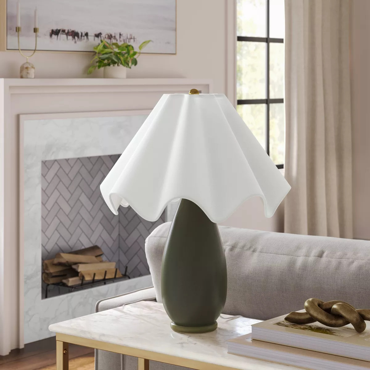 Wavy Shade Collection with Ceramic Base Table Lamp Green - Threshold™ | Target