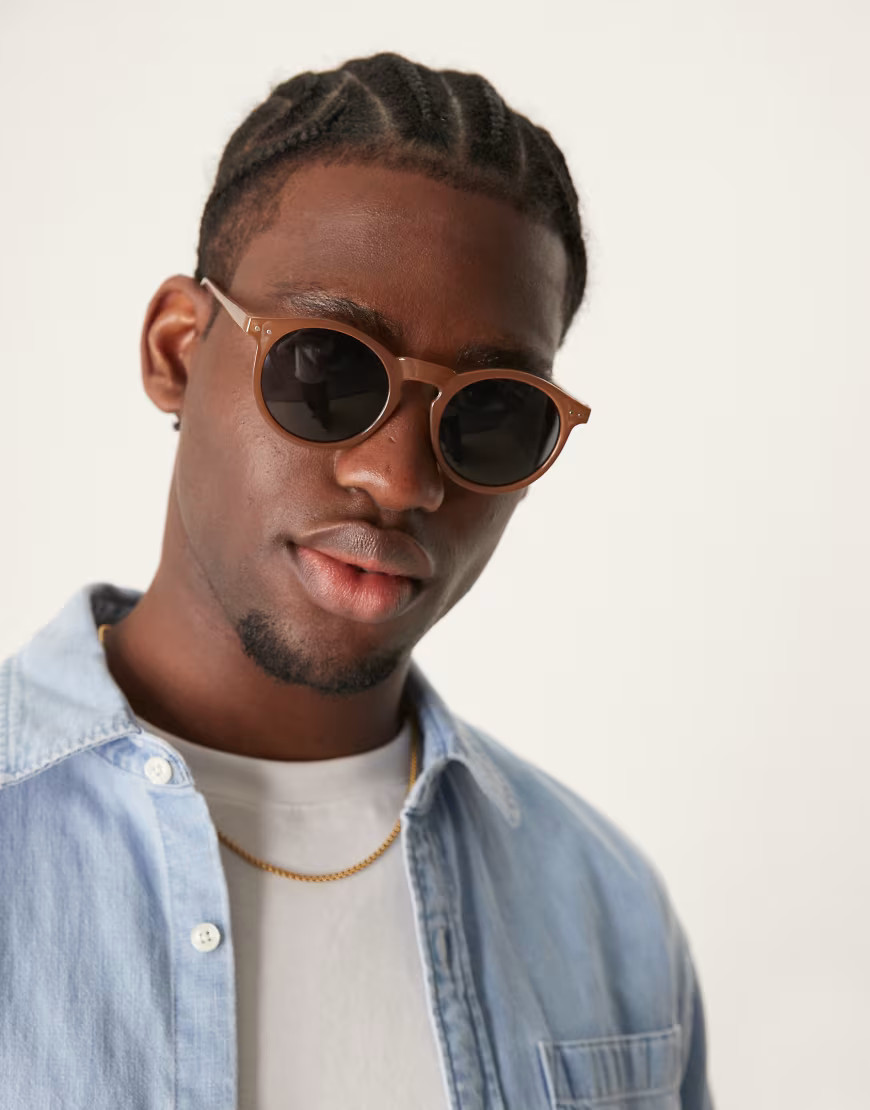 ASOS DESIGN round retro sunglasses with smoke brown lens and brown frame | ASOS (Global)