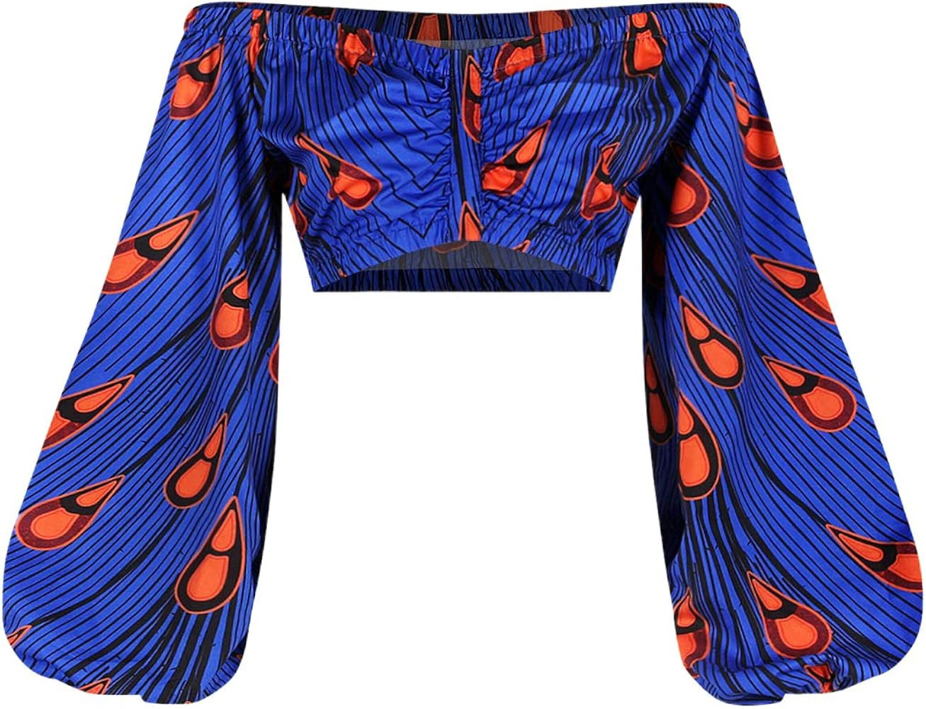 jascaela Women's Sexy Boho African Print Off Shoulder Crop Top Long Lantern Sleeve Blouse T-Shirt | Amazon (US)
