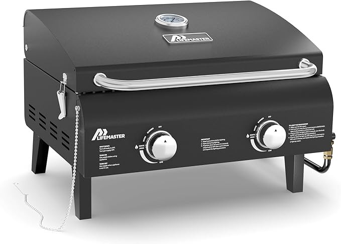 Black Portable Gas Grill, Dual 10,000 BTU Burners, 275 Sq.In Cooking Space, Push-to-Start Ignitio... | Amazon (US)