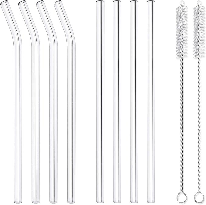 8 Pack Reusable Glass Drinking Straws - 10" x 10 mm - Smoothie Straws for Milkshakes, Frozen Drin... | Amazon (US)