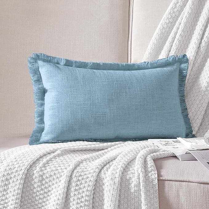 ATLINIA Decor Throw Pillow Cover - 12x20 Inch Linen Lumbar Decorative Farmhouse Boho Fringe Cushi... | Amazon (US)