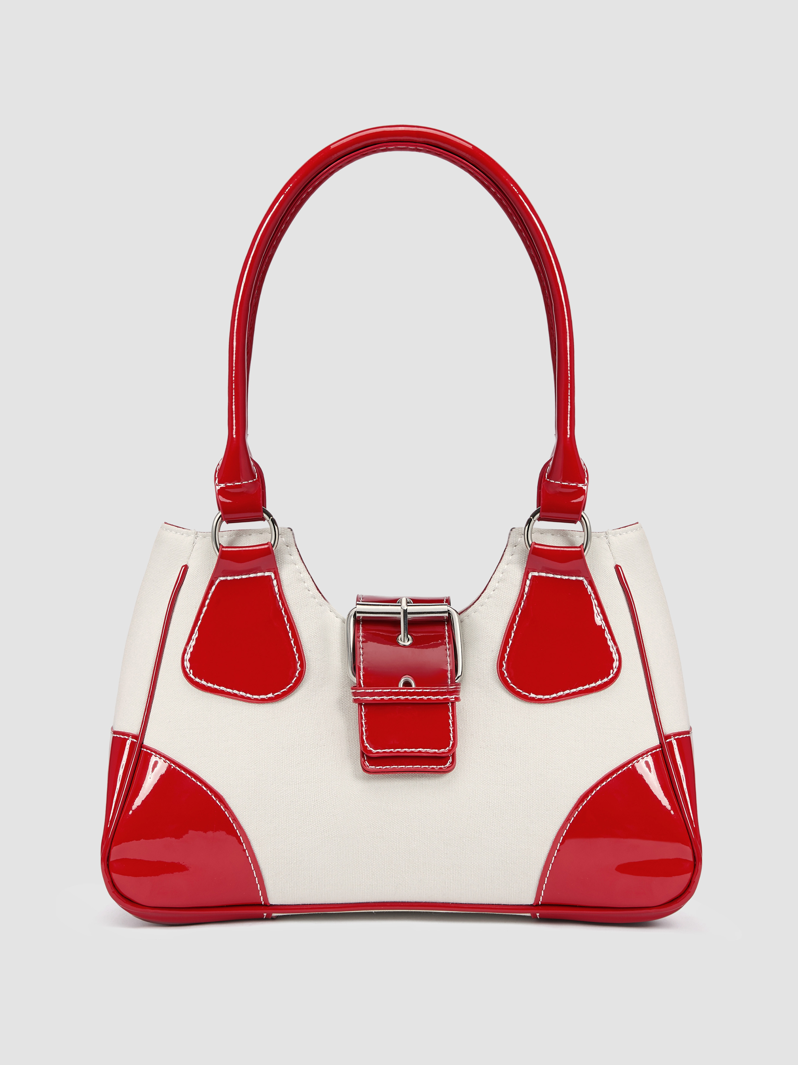 Faux Leather Woven Patched Buckle Shoulder Bag For Daily Casual | Cider