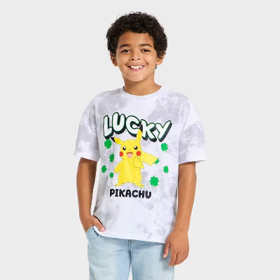 Boys' Pokemon Pikachu Lucky St. Patrick's Day Short Sleeve Graphic T-Shirt - Silver S | Target