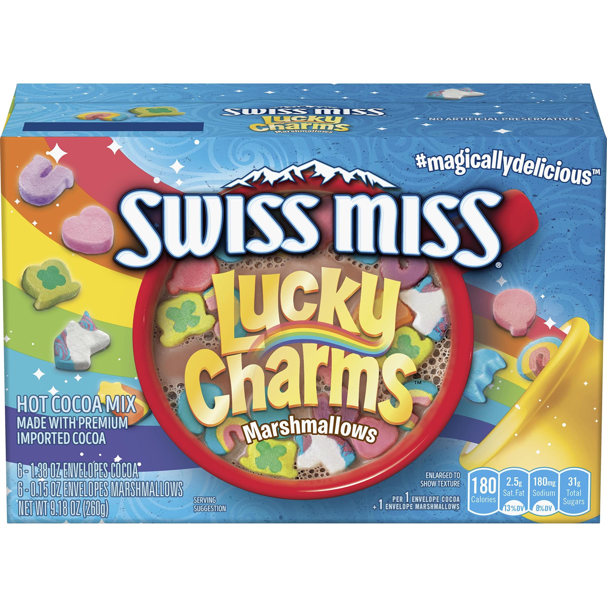 Swiss Miss Milk Chocolate Flavor Hot Cocoa Mix With Lucky Charms Marshmallows, 12 ct, 9.18 oz | Amazon (US)