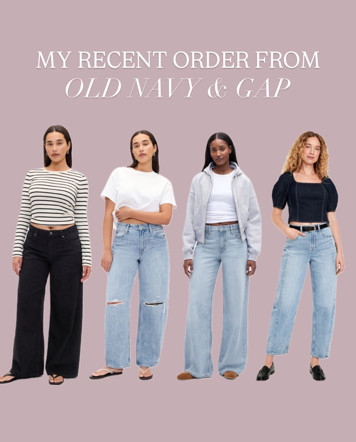My recent *denim* order from gap and old navy. I got a 10 petite in the barrel jeans from old navy, and a 30 short in all the jeans from Gap :) 

#LTKMidsize #LTKPetite #LTKSaleAlert