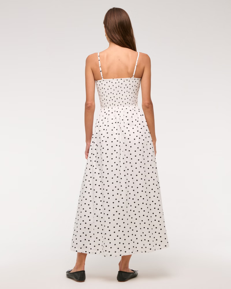 Women's Dipped-Waist Smocked Midi Dress | Women's Clearance | Abercrombie.com | Abercrombie & Fitch (US)