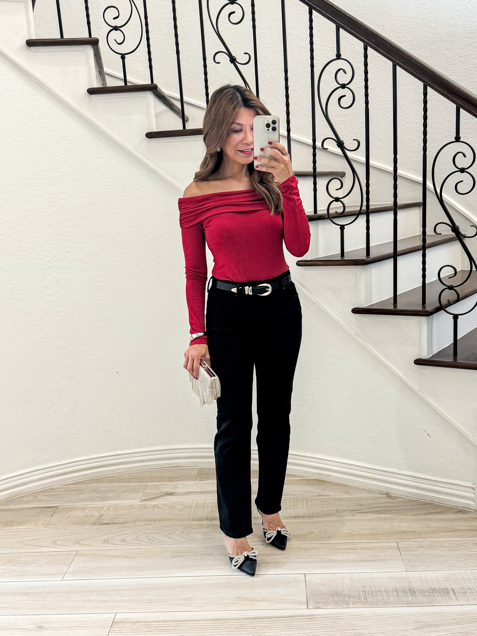 Holiday outfit. Red off the shoulder top in small. Black pants size 2 short tts (I’m 5’2”). Has 3 length options. Red lips shade 861. Red lip liner Main Character. Accessories and bag are linked.

Holiday outfits, office party, Christmas party, work party, amazon finds, fashion over 50, midlife fashion, petite fashion, fashion over 40

#LTKSeasonal #LTKOver40 #LTKHoliday