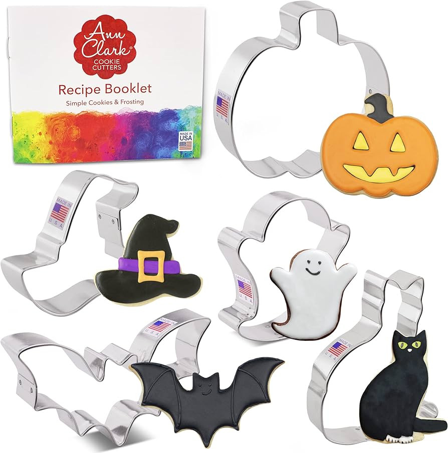 Halloween Cookie Cutters Premium 5-Pc. Set Made in USA by Ann Clark, Pumpkin, Ghost, Bat, Black C... | Amazon (US)
