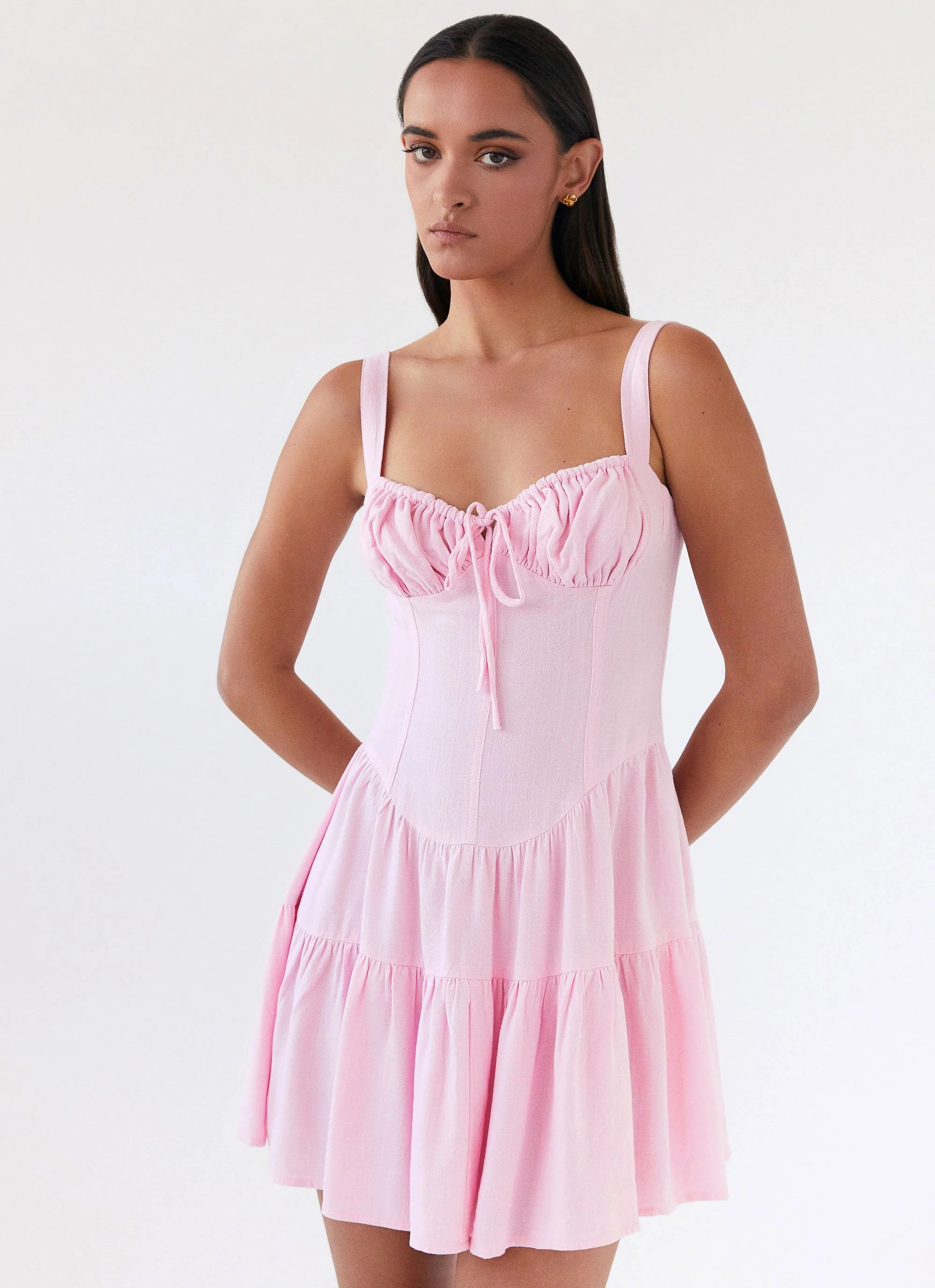 Lucie Linen Mini Dress - Pink | Peppermayo (Global)