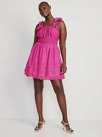 Waist-Defined Ruffle-Trimmed Mini Dress for Women | Old Navy (US)