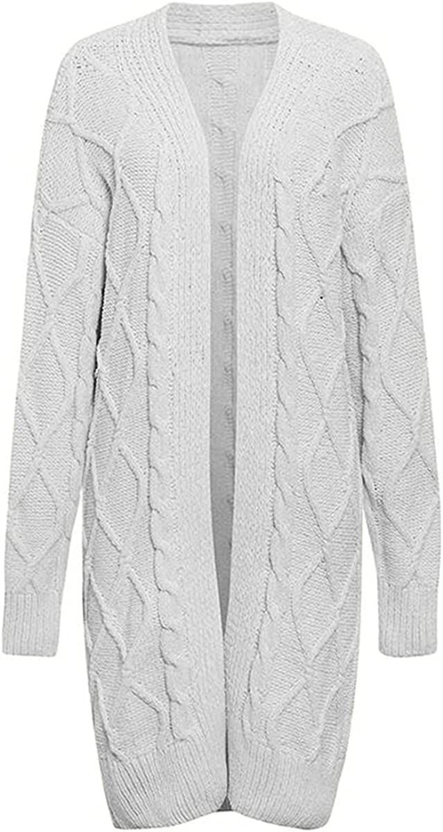 Aoysky Women's Open Front Cardigan Long Sleeve Knit Cable Sweater Casual Warm Coat | Amazon (US)