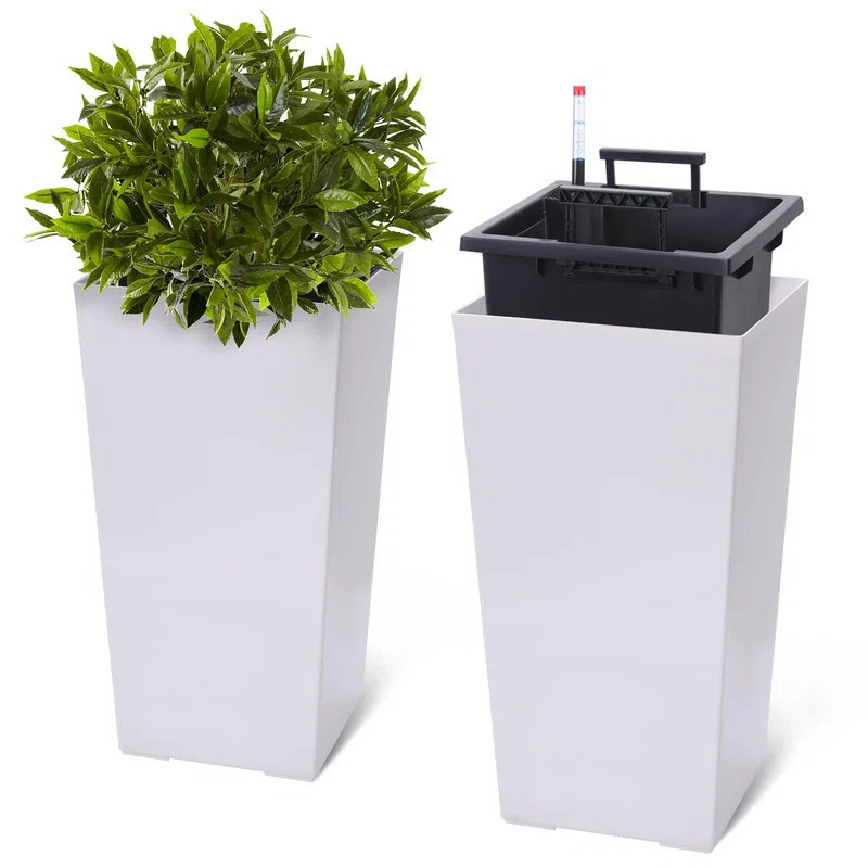 Tall Planters Set of 2 - Outdoor & Indoor Planter Pots with Drainage Holes, Water Level Monitor, ... | Wayfair North America