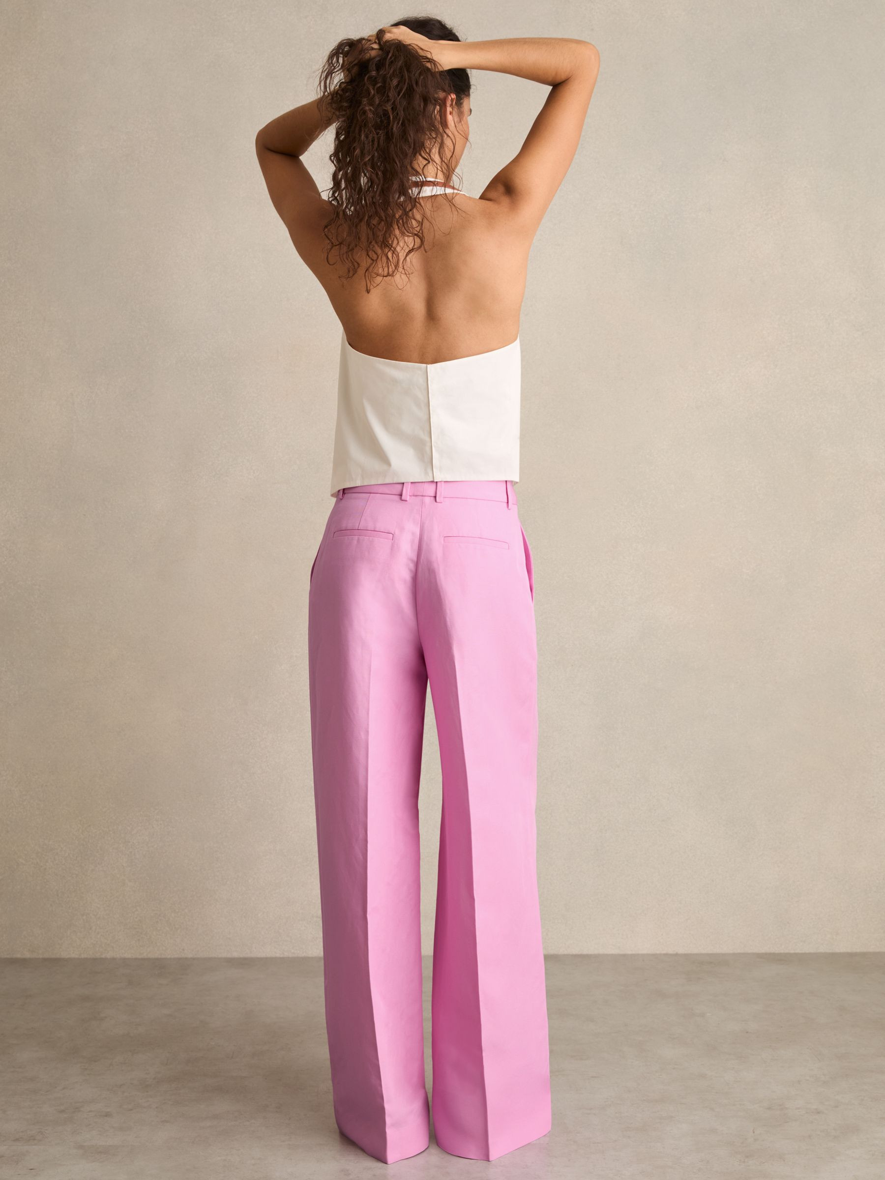 Petite Wide-Leg Trousers With Linen in Pink | Reiss DE