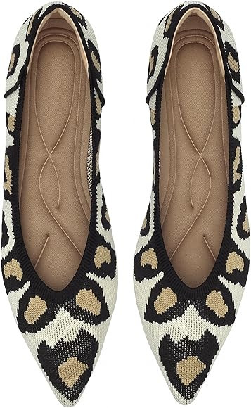Women's Flats Shoes Pointed Toe Knit Ballet Comfortable Dressy Slip On Leopard Flat | Amazon (US)