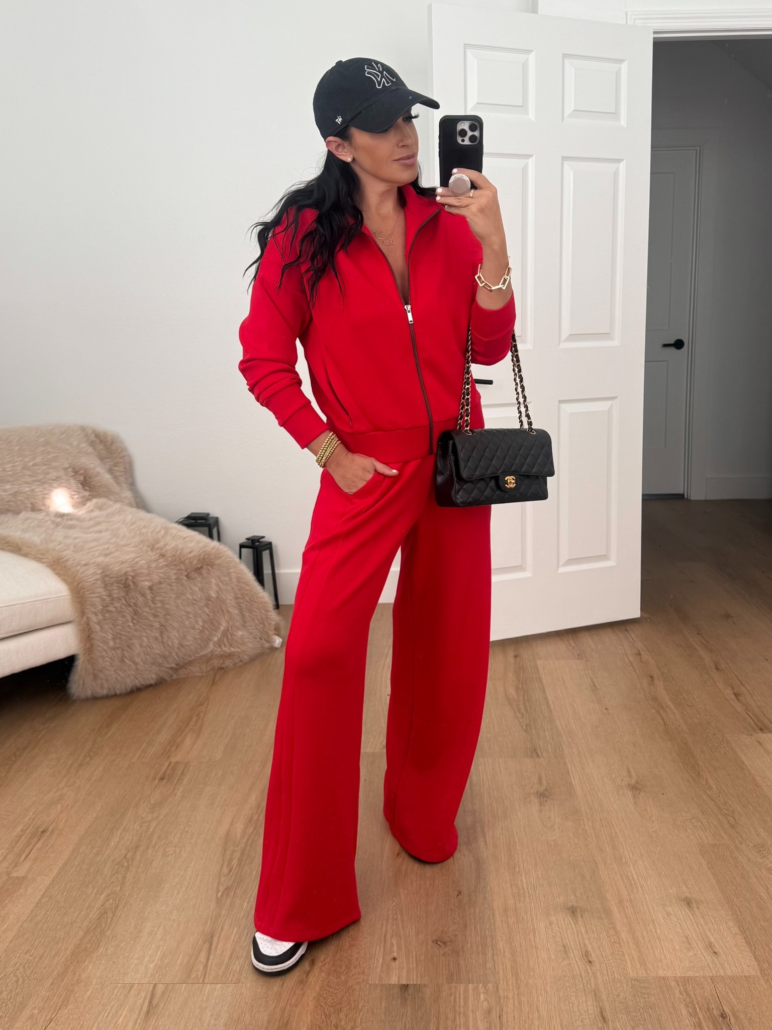 Spanx Black Friday Sale! Now 30% off Spanx AirEssentials Track Jacket wearing size medium. Spanx Wide Leg Track Pant wearing size medium. 