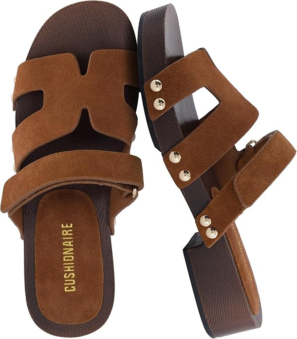 CUSHIONAIRE Tokyo Vegan Leather Suede Platform Sandals for Women Adjustable Strap Heeled Slide Sa... | Amazon (US)
