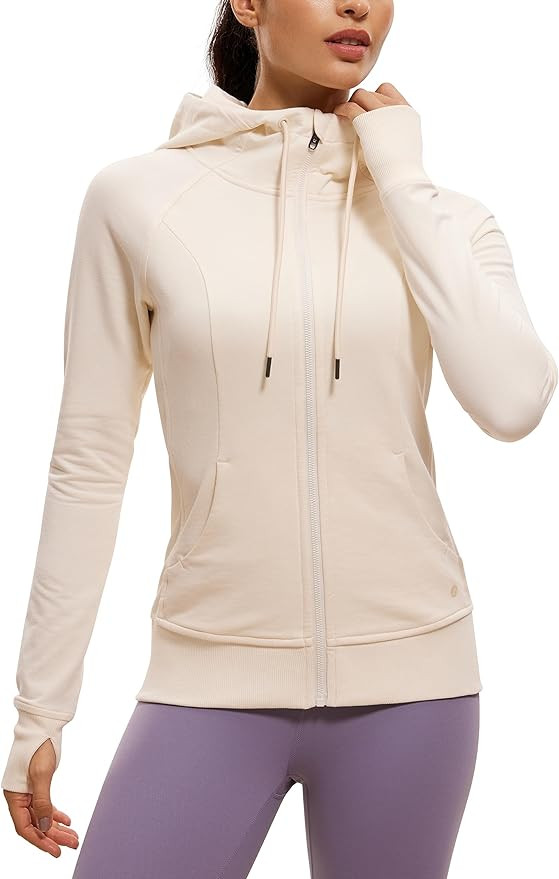 CRZ YOGA Women's Full Zip Hooded Sweatshirts Workout Sweat Jackets Slim Fit Running Track Hoodies... | Amazon (US)