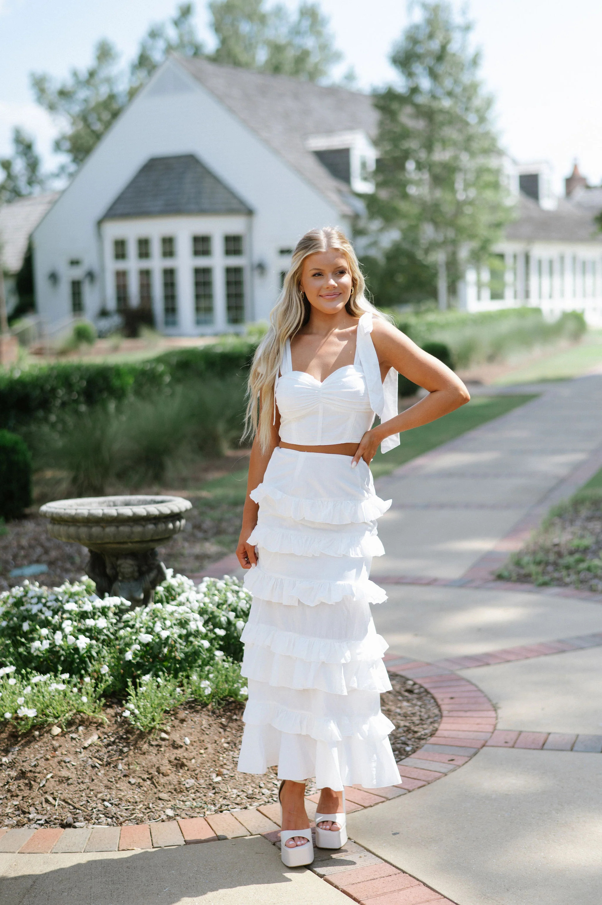 Faith Ruffled Skirt Set-Off White | These Three