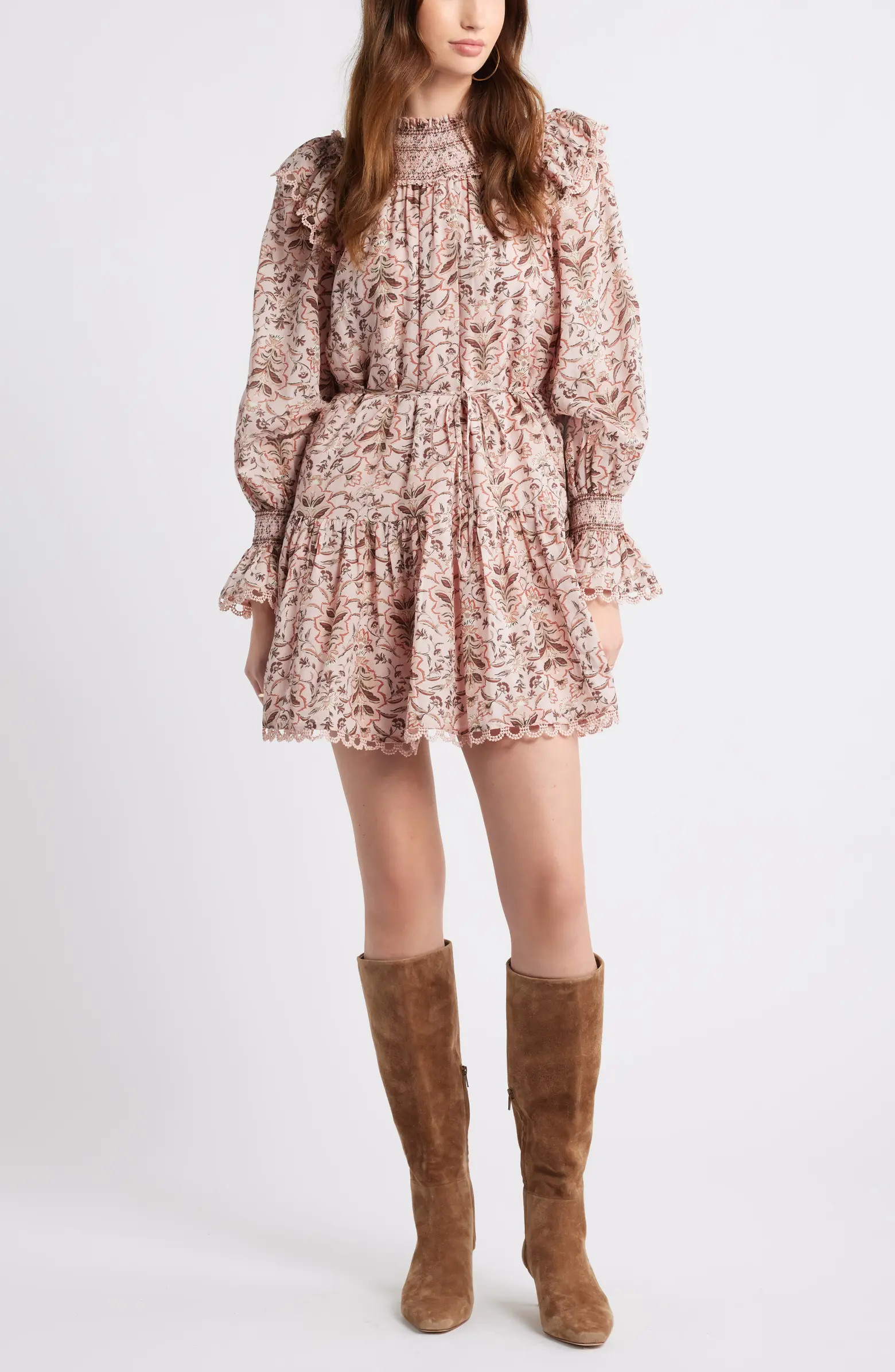 Treasure & Bond Smocked Lace Long Sleeve Minidress | Nordstrom | Nordstrom