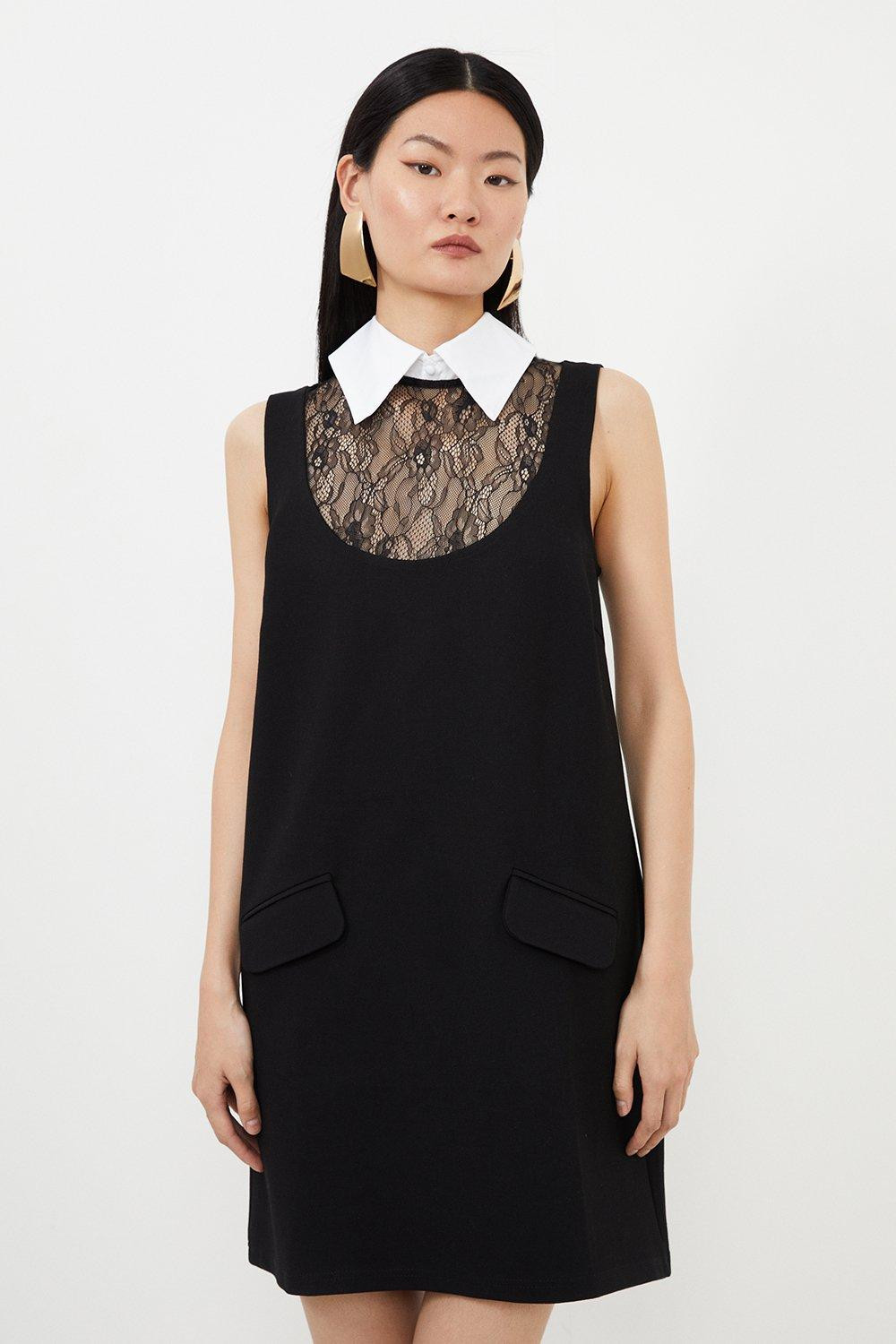 Collared Lace Jersey Mini Dress | Karen Millen UK + IE + DE + NL