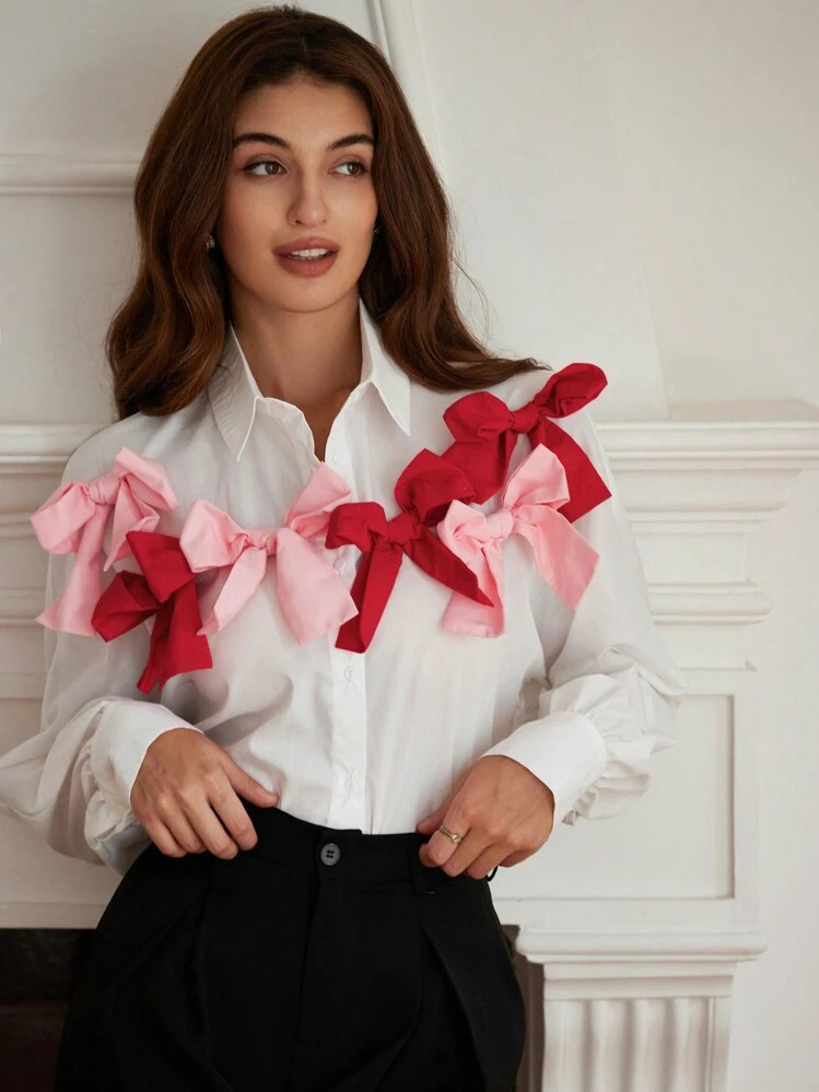Pink & Red Bow blouse | SHEIN