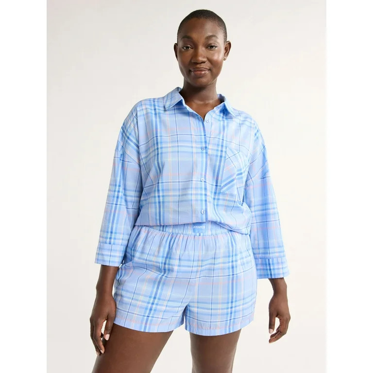 Joyspun Women's and Women’s Plus Woven Shirt and Shorts Pajama Set, Sizes XS to 3X | Walmart (US)