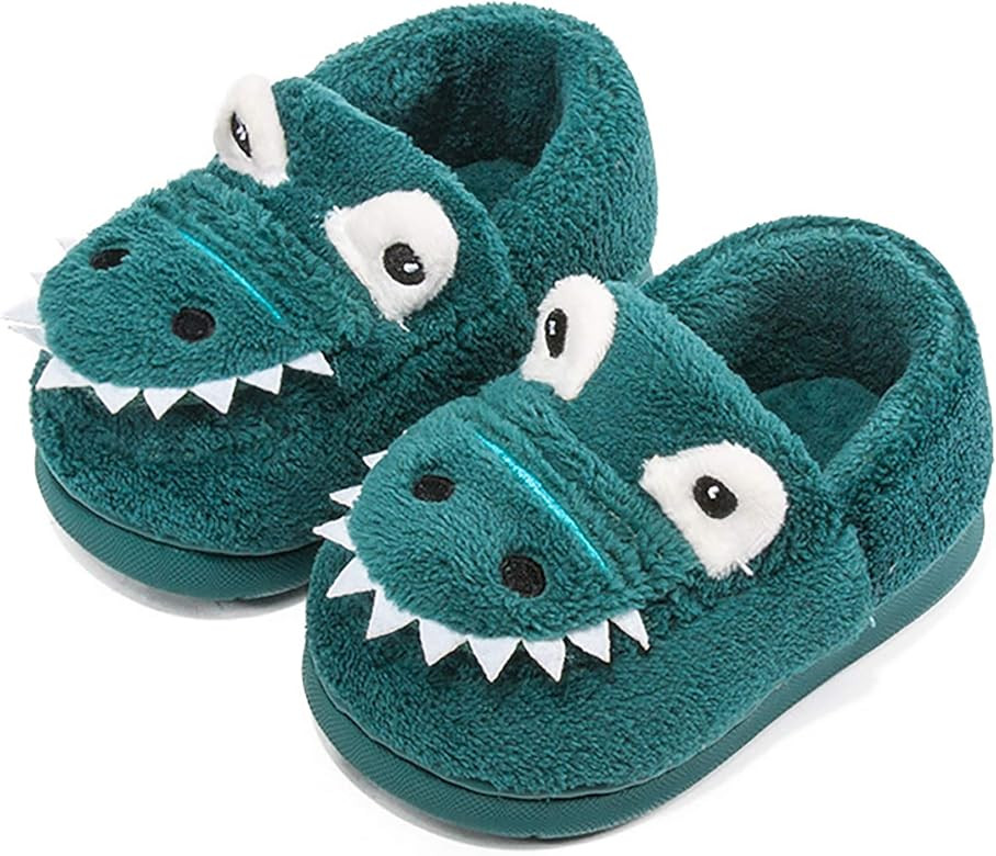 Boys Girls Cute Dinosaur House Slippers Toddler Kids Fur Lined Warm Winter Indoor Bedroom Shoes | Amazon (US)