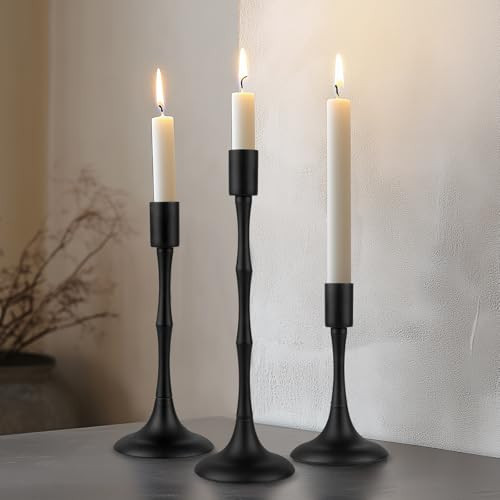 Black Candlestick Holders, 3Pcs Metal Candle Holders Vintage Candle Stand Set for Taper Candles Candle Sticks Holder Decor for Wedding Table Centerpieces Mantelpiece Dining Table Decor | Amazon (US)
