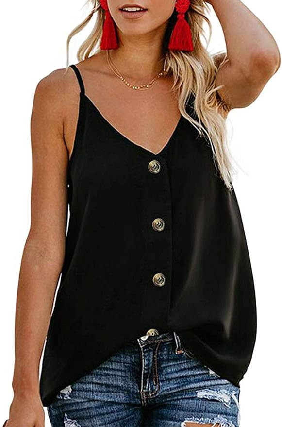 Fascivonne Womens V Neck Sleeveless Sexy Button Down Tank Tops Casual Shirts Blouse | Amazon (US)