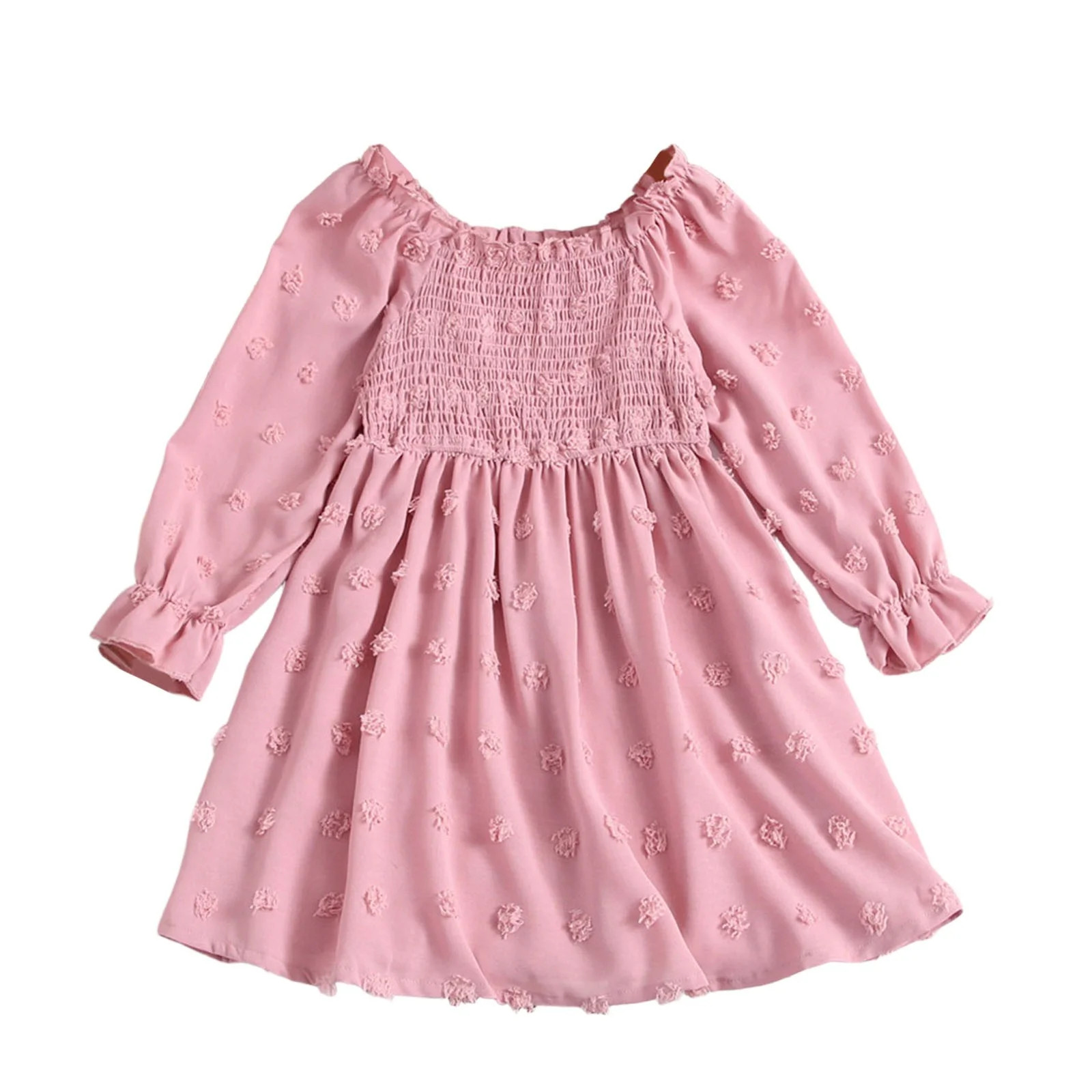 Landzoo One Long Sleeve Square Neck Ruffle Tiered Smocked Dress With Floral Print And Embroidered... | Walmart (US)