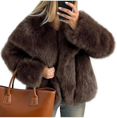 Kissonic Women Faux Fur Coat Long Sleeve Lapel Open Front Shaggy Furry Jacket Warm Fluffy Short O... | Amazon (US)