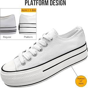 Platform Sneakers for Women, White Platform Shoes, Low Top Tennis Shoes, Lace Up Canvas Shoes Wom... | Amazon (US)