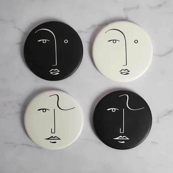 Set of 4 Ceramic Faces Coasters | Dunelm (migrated)