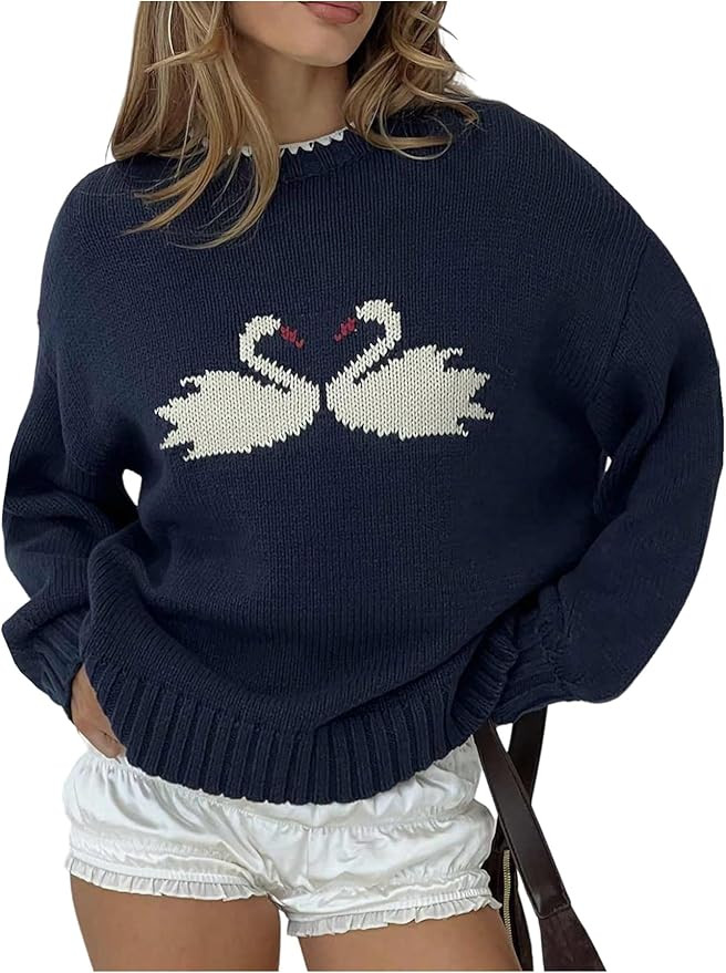 Women's Animal Graphic Sweater Crew Neck Pullover Sweaters Cute Knitted Jumper | Amazon (US)
