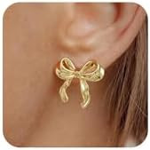 Gold Silver Bow Stud Earrings for Women 14K Plated Gold Bow Ribbon Pearl Earring Gifts | Amazon (US)
