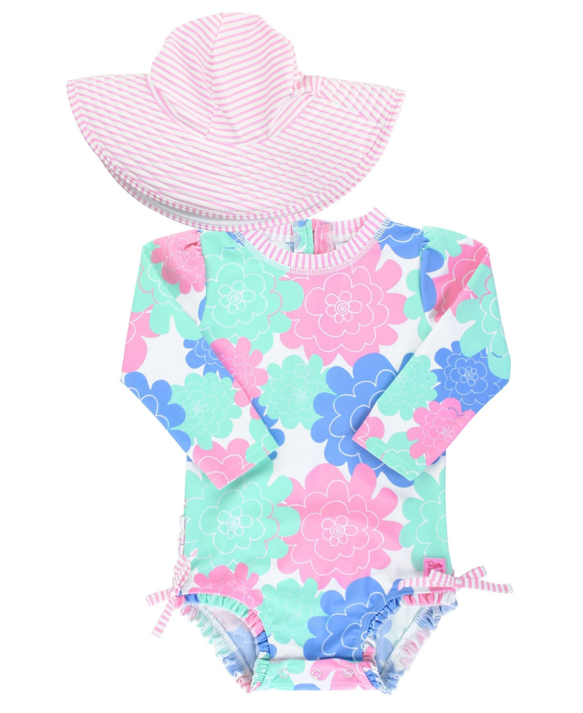 RuffleButts Toddler Girls Long Sleeve Rash Guard Swimsuit Swim Hat Set | Macys (US)