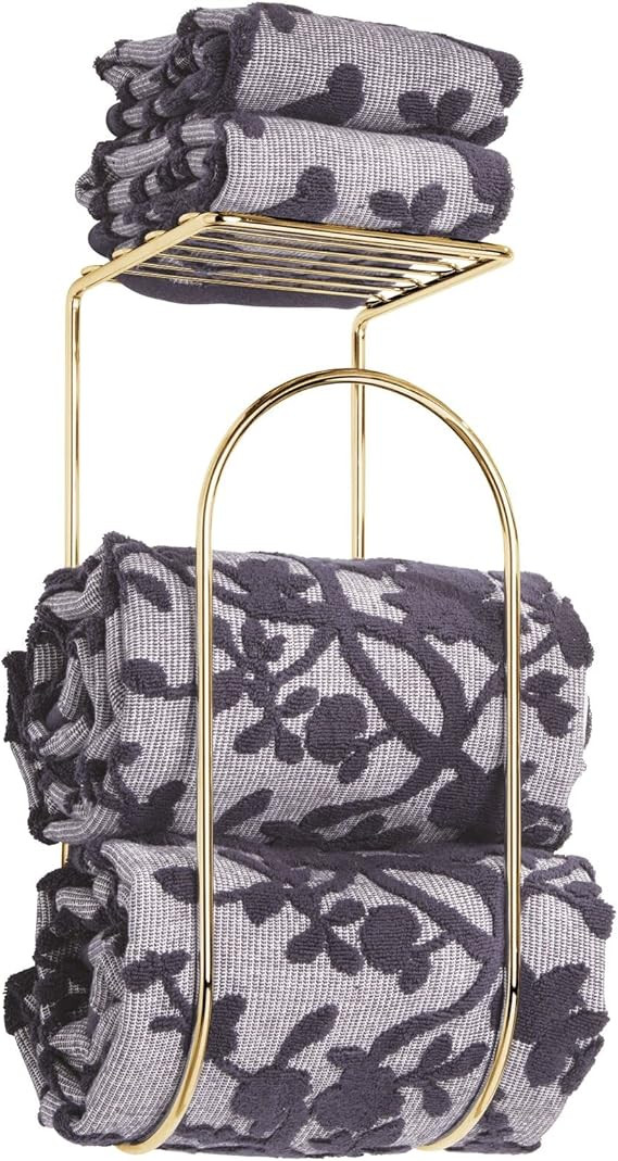 mDesign Modern Metal Wire Wall Mount Towel Rack Holder and Organizer with Storage Shelf - for Bat... | Amazon (US)