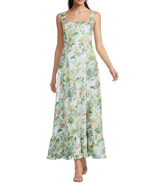Chinoiserie Poplin Square Neck Sleeveless A Line Maxi Dress | Dillard's