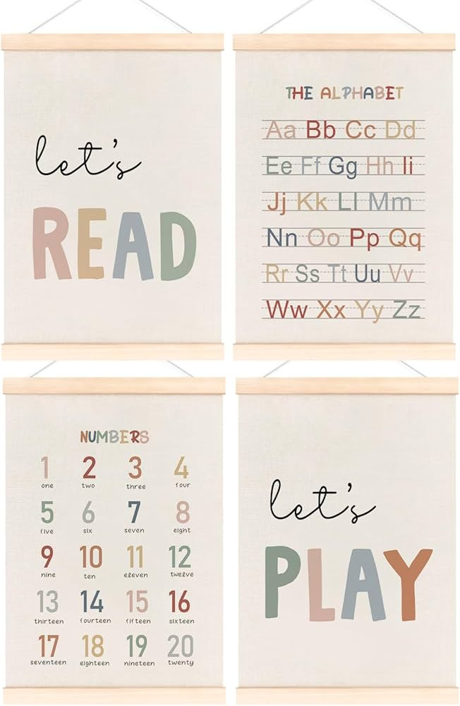 laveliabel Alphabet Numbers Poster Hanger Frame Set of 4, Alphabet ABC Banner Poster with Wood Ha... | Amazon (US)