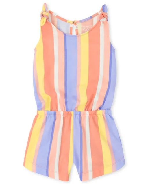 Baby And Toddler Girls Sleeveless Striped Knit Tie Shoulder Romper | The Children's Place  - S/D ... | The Children's Place