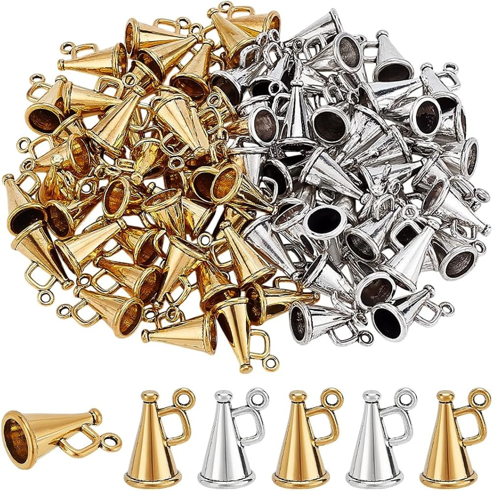PH PandaHall 80pcs Tibetan Megaphone Cheer Charms Loudspeaker Pendants Antique Silver Golden Mega... | Amazon (US)
