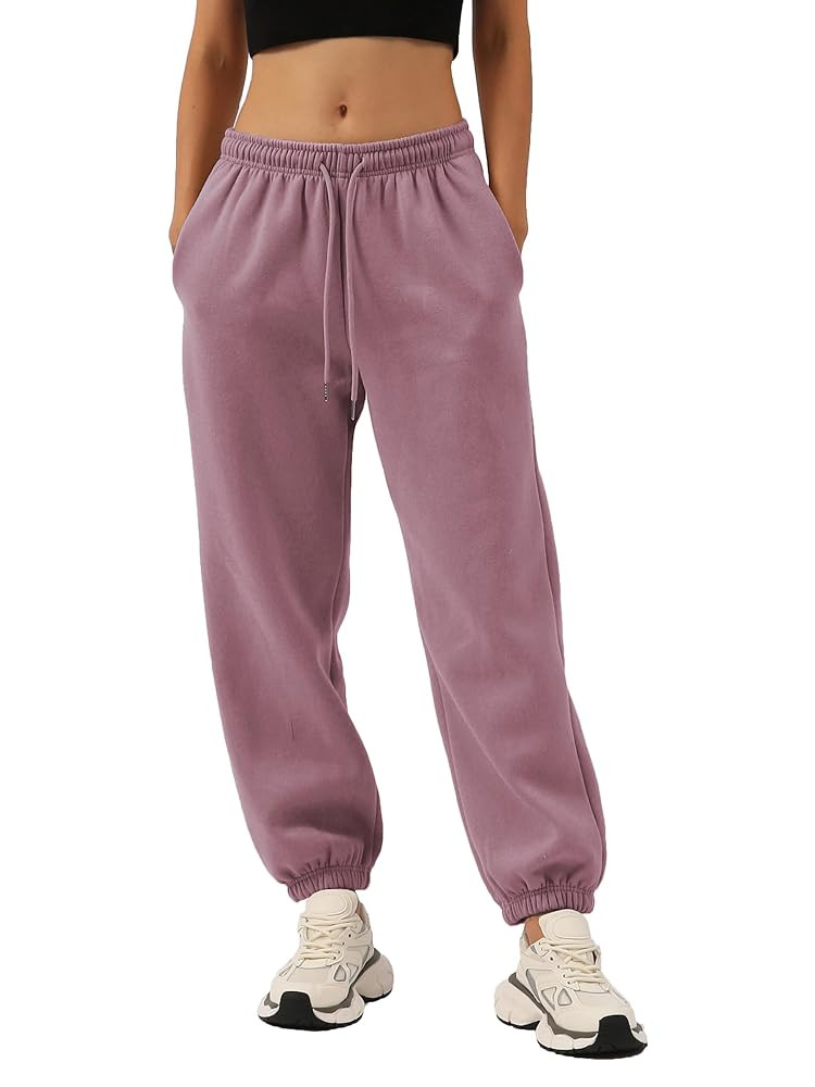 Amazhiyu Womens Fleece High Waisted Sweatpants Drawstring Lounge Joggers Pants | Amazon (US)